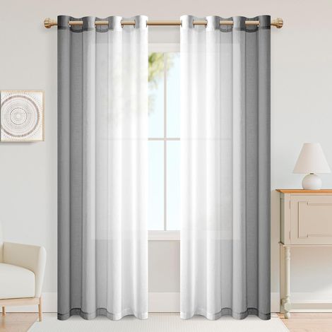 Rideaux avec œillets, rideaux transparents dégradés en voile, rideau ombre pour la chambre et le salon 225cm x 140cm (H x L) Gris (1/5)