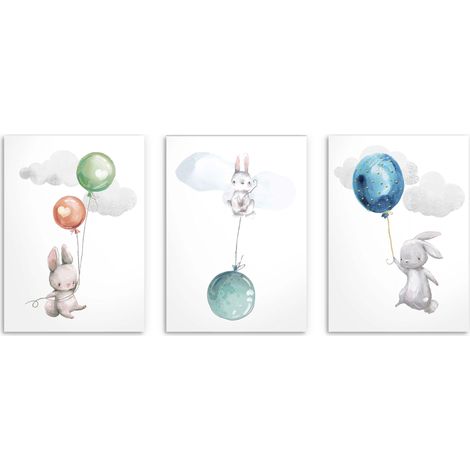 Affiches pour enfants Lapin et ballons colorés Images pour une chambre d'enfant 30x40 (1/5)
