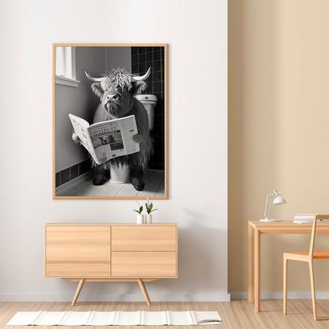 Poster Humoristique pour WC, Affiche Toilette 30 x 40 cm, Affiche WC Toile en Noir et Blanc, Sans Cadre, Vache 30x40 cm TABLEAU (1/5)