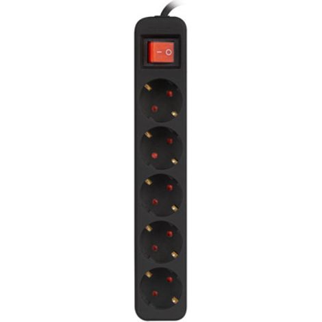 Lanberg Verlängerungskabel 1,5 m schwarz 5x 230V Schuko mit Schalter, Kabel aus massivem Kupfer
