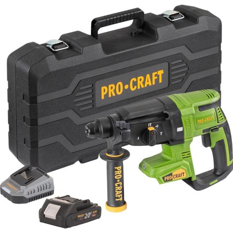 Procraft PHA40bb-c Akku Bohrhammer 20 V 2,6 J SDS plus Brushless + 1x Akku 2,0 Ah + Ladegerät + Koffer