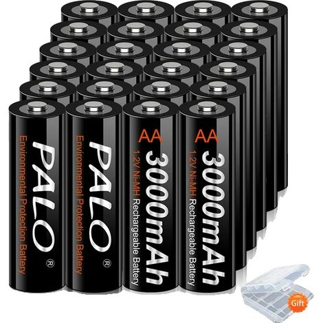 Batería recargable AA, capacidad de 3000 mAh, tecnología Ni-MH, 1,2 V, 24 pilas AA. (1/2)
