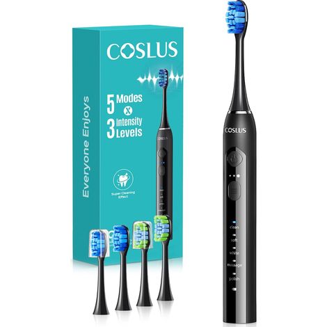 Cepillo de Dientes Eléctrico Sónico:5 Modes avec 3 Niveaux D'intensité - Conçu pour Les Dents Sensibles -Convient À Une Utilisation À Domicile ou en Voyage - Deux Types de Têtes de Brosse (1/5)