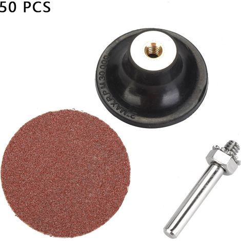 Ortviai Disques abrasifs ronds 2 pouces rouges 80 en carbure de silicium – 50 pièces + tampon adhésif et tige 1/4" (1/5)