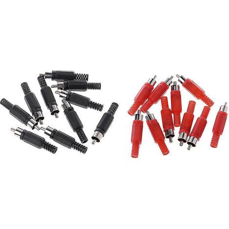 Lot de 20 connecteurs RCA mâles à souder, noirs et rouges, pour adaptateur vidéo. (1/4)