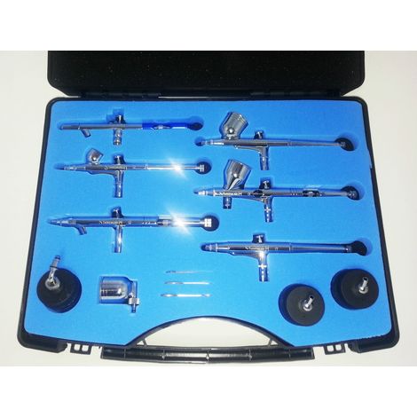 SET 6 AEROGRAFI DOPPIA AZIONE VALIGETTA 13PZ NAIL ART MODELLISMO SPRUZZO COMPLET