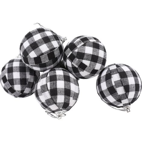 Lot de 6 boules de Noël de 70 mm (2,76 pouces) à carreaux noirs et blancs, idéales pour décorer votre sapin ou pour le Nouvel An. (1/5)