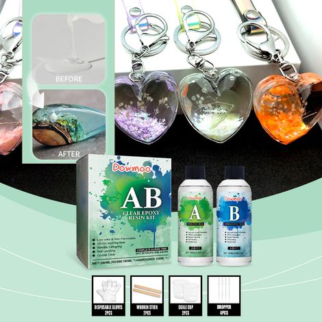 Epoxy Resin Handmade Crystal Clear and Resistant to Yellow-Green Colors, Fast-Drying Epoxy Resin AB Glue -- Resin 100ML + Hardener 100ML + Stirring Rod 2 + Measuring Cup 2 + Dropper 4 + Gloves 2 -- BI (1/5)
