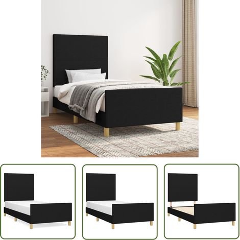The Living Store Cadre de lit sans matelas noir 100x200 cm tissu - Cadre De Lit - Lit Double - Literie - Têtière - Meuble Chambre (1/5)