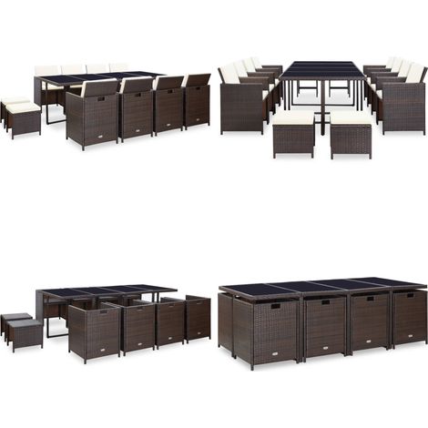 13-tlg. Garten-Essgruppe mit Auflagen Poly Rattan Braun - Rattan-Essgruppe - Garten-Tisch (1/5)
