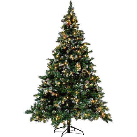 Sapin de Noël Artificiel 210 cm Imitation Idéale avec Lumières LED Intégrées et Fausse Neige Branches Facilement Ajustables Beau et Pratique Beliani