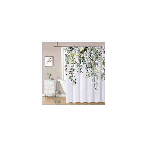 Rideaux de douche floraux avec 12 crochets, rideau de douche imperméable 180 x 180 cm pour salle de bain, ourlet lesté, rideau de baignoire hôtel, lavable en machine, séchage rapide (vert) (1/5)