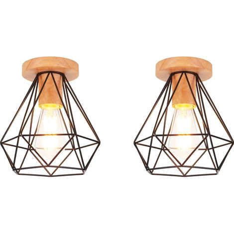 2 Pack Diamant Plafonnier Luminaire en Bois Lampe Plafond Vintage Rétro Industrielle Noir (1/5)