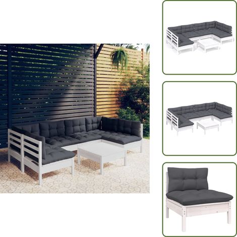 7-tlg. Garten-Lounge-Set mit Kissen Weiß Kiefer Massivholz - Gartensessel - Lounge Set - Gartenmöbeln - Rattan Möbel - Outdoor Furniture (1/5)