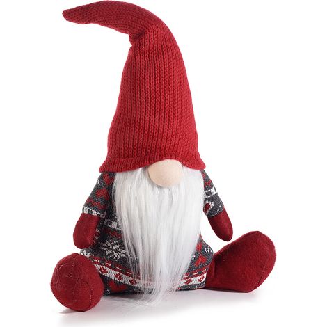 Peluche in Stoffa di Babbo Natale Gnomo con Maglione e Cappello FERCOLOR 38h cm (1/4)