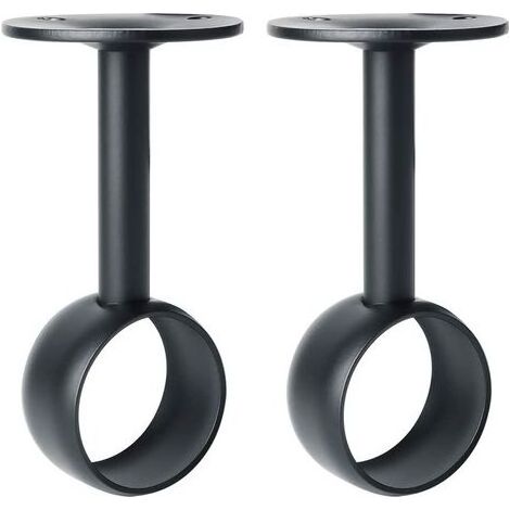 Support de Tringle à Rideaux Support Tringle Penderie avec Vis Support de Plafond pour Rideau et Armoire, Noir Mat en Acier Inoxydable, Diamètre 32 mm, 2 Pcs