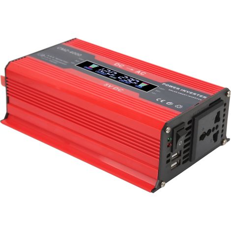 Convertisseur de puissance pour voiture 300 W à onde sinusoïdale modifiée, double port USB, charge rapide 4,2 A, affichage numérique couleur, 12 V à 230 V, rouge (1/5)