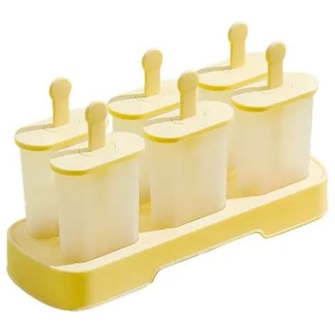 Moules à glaçonsMoules à glace réutilisables en PP, lot de 6 avec plateau et 6 bâtonnets, jaune, 22 x 8 x 12,5 cm (1/5)