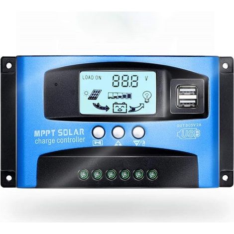 Controlador de carga solar de 50 A para la carga automática de paneles solares y baterías de 12 V/24 V, con pantalla LCD y dos puertos USB de 5 V. (1/5)