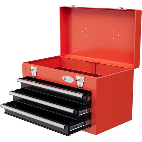 CASSETTA PORTA ATTREZZI CON 3 CASSETTI E VANO SUPERIORE IN ACCIAIO CON MANIGLIA. 45X24X27CM. ROSSO (1/5)