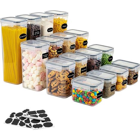 30cm/2,8L Boîte de Rangement Cuisine 16 Pièces, boite rangement plastique avec couvercle, boite alimentaire plastique, boite hermetique alimentaire, boite cereales, boite farine, boite a sucre (1/5)
