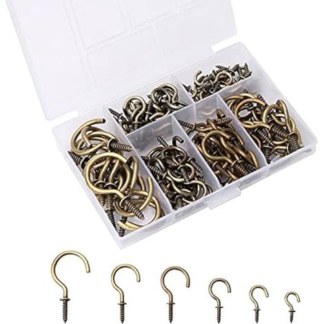 Lot de 120 crochets de plafond, 6 tailles de tasses, crochets à vis robustes en bronze vintage pour suspendre des plantes, des tasses à thé, des bijoux, des porte-clés