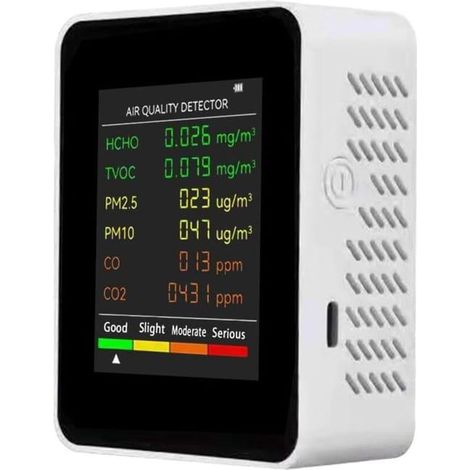 6 En 1 Pm2,5 Pm10 Hcho Tvoc Co Co2 Détecteur Multifonctionnel De Qualité De L'air Co Dioxyde De Carbone Formaldéhyde Moniteur Lcd Grand Écran (1/3)