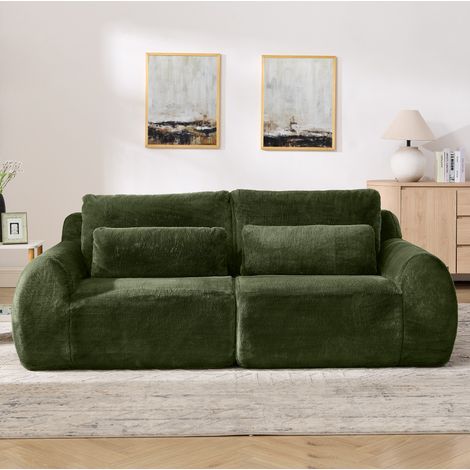 Canapé 2 places vert en mousse avec ports USB et poche latérale (1/5)