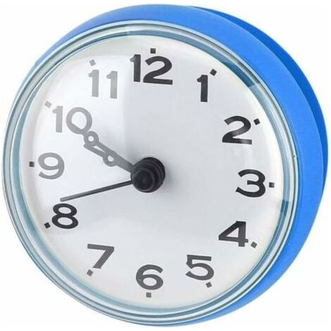 (Blaue) Mini-Wanduhr (wasserdicht) mit Saugnäpfen für Badezimmer, Küche, Wohnzimmer, Schlafzimmer (1/4)