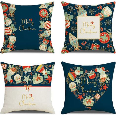 4PCS Thème de Noël Housse de Coussin,Taie d'oreiller de Noël,Noël Housse de Coussin,Taie d'oreiller de Noel pour Canape,Taie d'oreiller de Noël Housse de Coussin (Blau) (1/5)