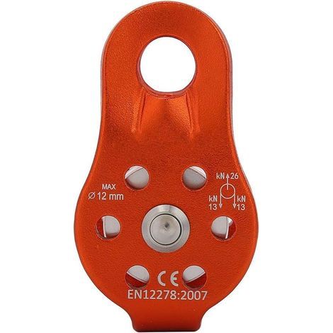 Polea tirolesa, polea de escalada de aleación de aluminio de 26 kN, bloque de polea simple de alta resistencia para cuerda de 12 mm (naranja) (1/4)