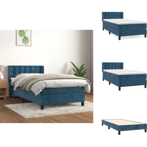 Boxspringbett mit Matratze Dunkelblau 90x200 cm Samt - Samtbett - Boxspringbett - Doppelbett - Bettenrahmen - Schlafsystem (1/5)