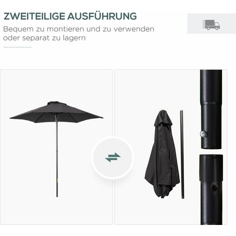Parasol hexagonal balcon Ø196 cm, parfait pour plage, terrasse ou jardin, noir