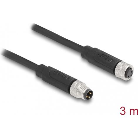 Delock Cable M8 de 3 pines con codificaciÃ³n A macho a hembra PUR (TPU) 3 m