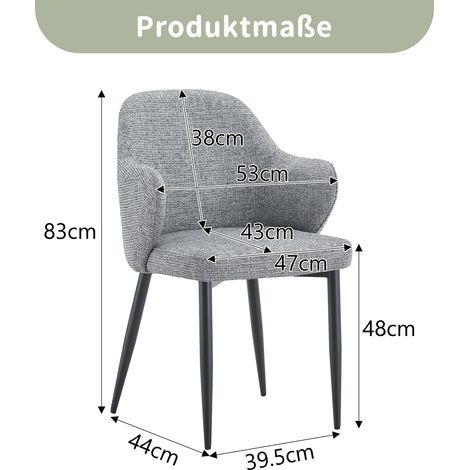Lot de 2 chaises de salle à manger tissu gris hauteur 83 cm. Pieds métalliques croisés large dossier pour intérieur.