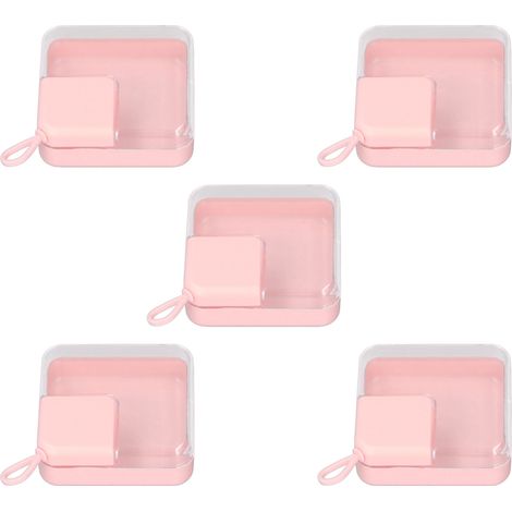Lot de 5 boîtes de rangement roses transparentes, petites et portables, en plastique transparent, pour boucles d'oreilles et bijoux. (1/5)