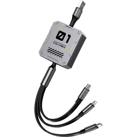 1 câble de charge rétractable, 3 en 1, compatible USB-C, micro-USB et Lightning (1/5)