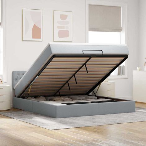 vidaXL Lit ottoman avec matelas et LED Gris clair 180x200 cm tissu (1/5)