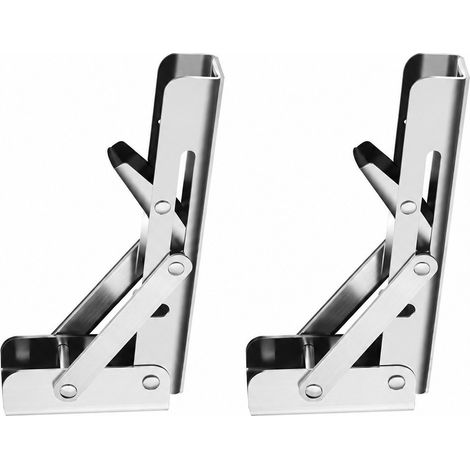 Supports d'étagère en acier inoxydable, argentés, 7,2 x 2,5 x 15 cm, pliables, robustes, fixation murale (1/5)
