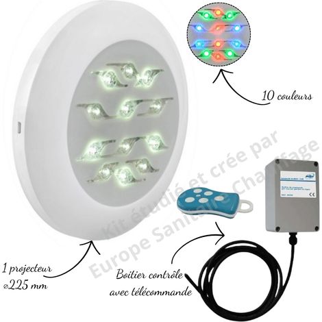 Weltico – Projecteur LED multicolore 12 LEDs avec télécommande – Éclairage piscine béton, liner, coque – Système CPL, installation rapide, 25m portée (1/5)