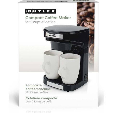 Butler Kompakte Kaffeemaschine / 2 Porzellantassen / 0,25 l / 450 W / Automatische Abschaltung / Schwarz
