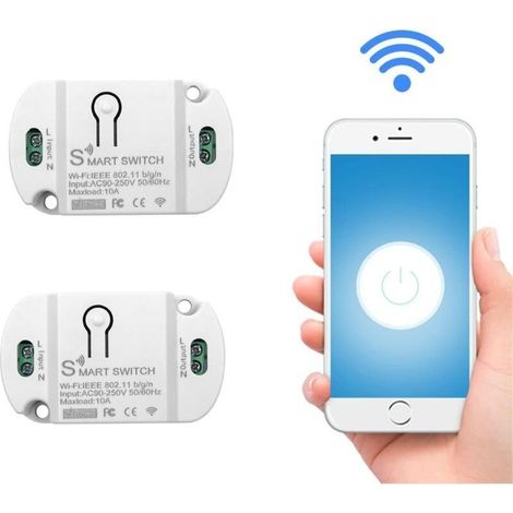 Tuya Smart WiFi-Schalter, Lichtschalter. WLAN-fähiger Schalter. 10-A-DIY-Smart-Schalter, kompatibel mit Alexa und Google Home (2er-Pack). (1/5)