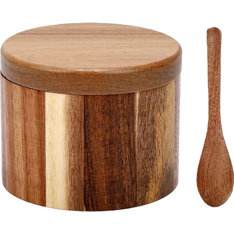 Cave à sel avec couvercle, support de récipient en bois, boîte de rangement d'assaisonnements pour comptoir de cuisine (1/5)