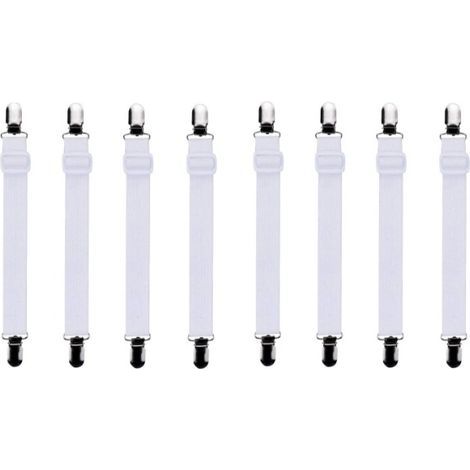 8-teiliges Set [50-180 cm] Verstellbare Spannbettlakenbänder, Bettlakenbefestigungen, geeignet für alle Betten und Matratzen (Weiß) (1/5)