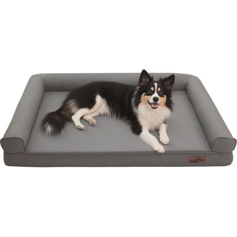 Cuccia Cane Interno Taglia Grande Letto per Cani in Ecopelle Antigraffio Facile da Purile, Con Bordi, Grigio 97x73x18cm (1/5)