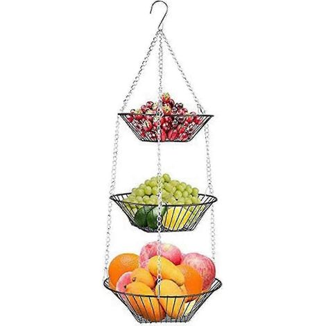 Panier à fruits suspendu à 3 niveaux, panier à légumes en métal avec crochet de plafond, filet à fruits - Yvan (1/2)