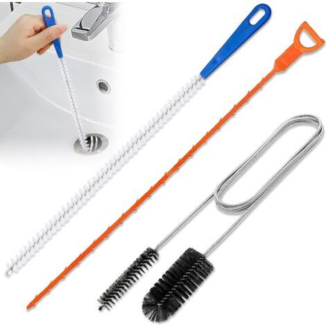 Lot de 3 déboucheurs de canalisations, nettoyant professionnel pour toilettes, brosse de nettoyage de tuyaux réutilisable, brosse de nettoyage de tuyaux d'alimentation en eau flexible (1/5)