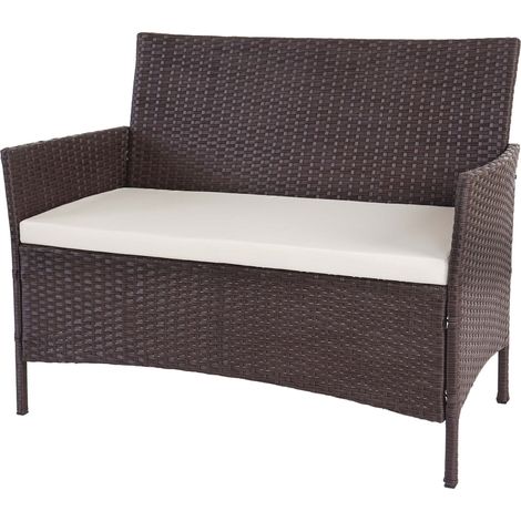 Poly-Rattan Gartenbank Hamar, Sitzbank Bank braun-meliert, Kissen creme