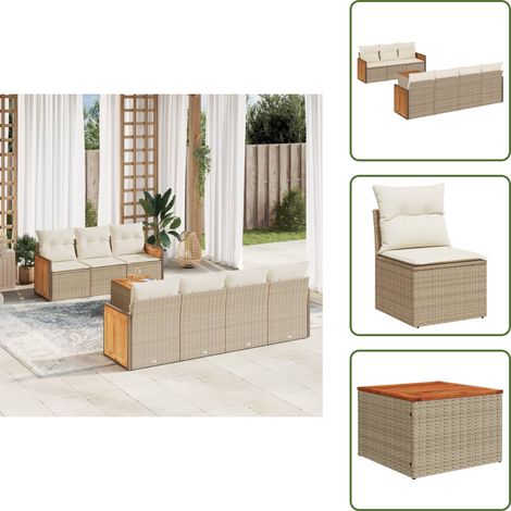 8-tlg. Garten-Sofagarnitur mit Kissen Beige Poly Rattan - Gartensortiment - Gartenmöbelset - Rattan Möbel - Outdoor Lounge - Gartenlounge (1/5)
