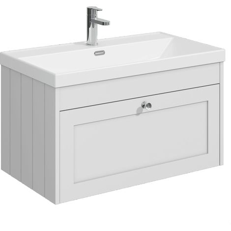 Balterley Butterton 800mm Wall Hung 1 Drawer Unit with Thin Edge Basin 1 Tap Hole - Satin White